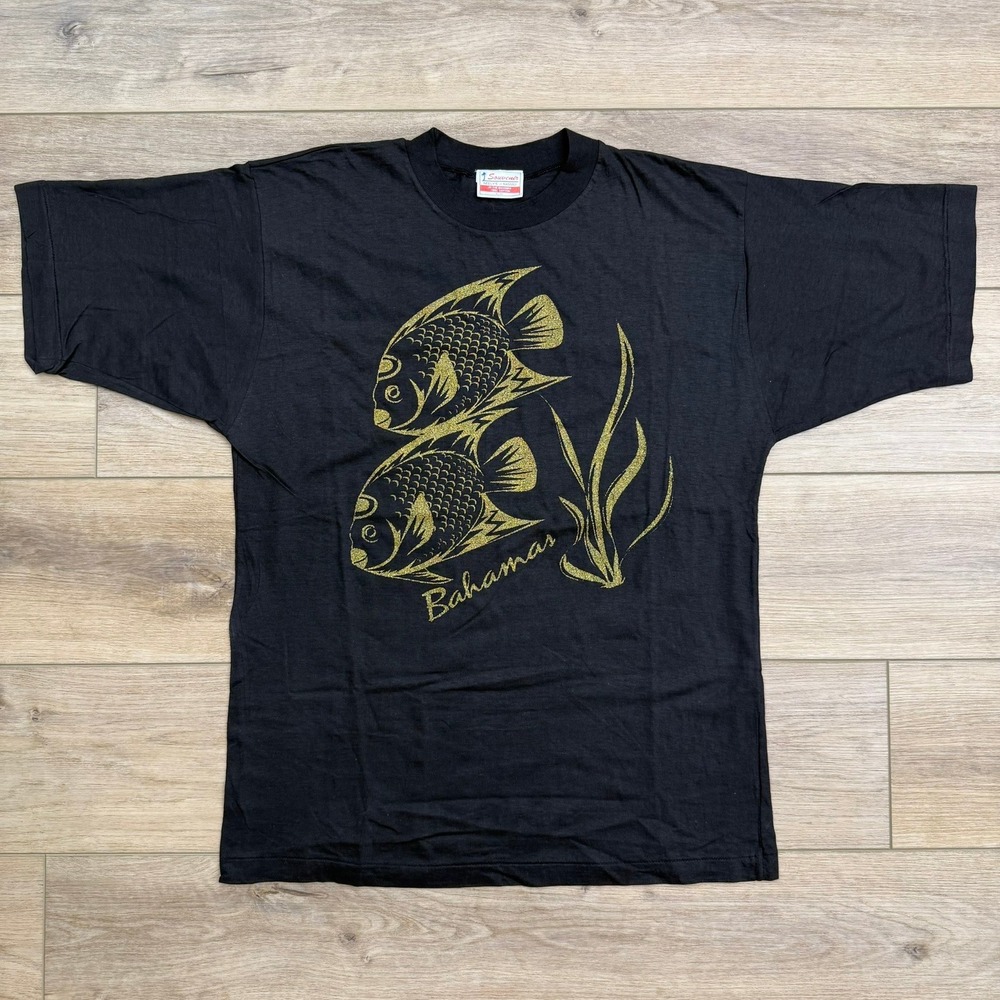 Souvenir Bahamas Gold‎ Fish Graphic T-Shirt Tourist Tee Black XL Single Stitch